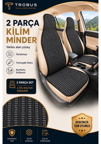 Ford Ranger 2012-2018 Üniversal Örme Ön 2 Parça Minder Terletmez Kaymaz Taban Füme