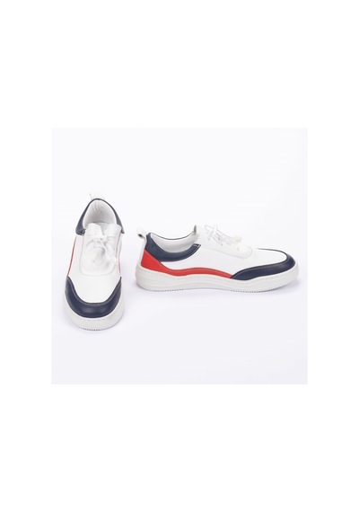 Twoegoist Kadın Hakiki Deri Spor Ayakkabı / Sneakers Beyaz - Lacivert - Kırmızı