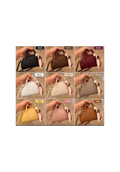 Names Bag Fularlı Mini El Ve Omuz Çantası Kahverengi
