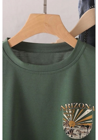 Unisex Sırt Baskılı Arizona Oversize Tshirt Yeşil Siyah