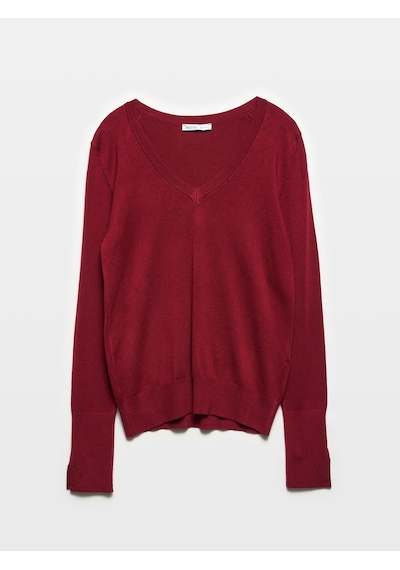 Dilvin 10427 V Yaka Kolu Yırtmaçlı Kazak-bordo Bordo