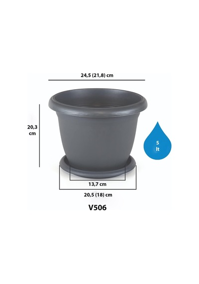 Villa Saksı Tabaklı No: 9 22 Litre, 42 Cm, Antrasit