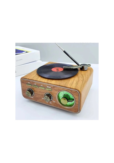 Nostaljik Tasarım Plak Çalar Görünümlü Radyolu Bluetooth Hop