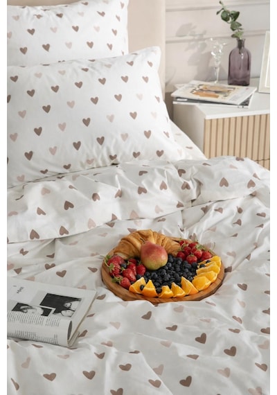 Uçkan Home %100 Pamuk Cozy Hearts Tek Kişilik Nevresim Seti--98 Kırık Beyaz