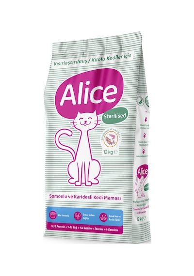 Alice Light & Sterilised Kısır veya Kilolu Kedi Maması Somonlu Karidesli 12 KG