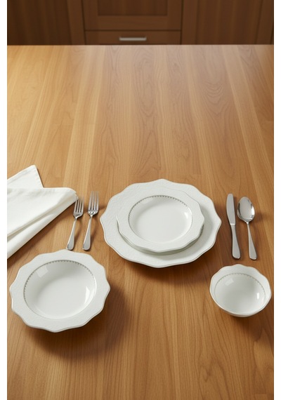6 Kişilik Krem Güneş Form Altın Yaldızlı Özlem 24 Parça Yemek Takımı
