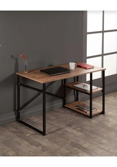 Çalışma Bilgisayar Masası Kitaplıklı Metal Raflı Ahşap Çalışma Bilgisayar Masası Kitaplıklı Metal Raflı Ahşap