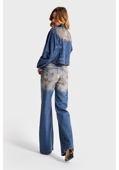 Itsbasic Kadın T.kot Rengi 4s568 Parlak Taşlı Tasarım Baggy Flare Fit Denim Jean Kırmızı