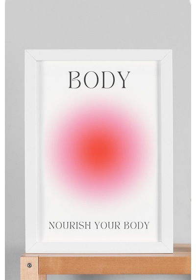 Nourish Your Body Çerçeveli Tablo Kırmızı Pembe Aura Enerji Renkleri - Bedenine İyi Bak