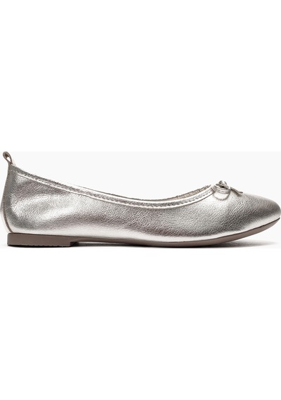 Luvishoes 01 Gümüş Cilt Hakiki Deri Kadın Babet Ayakkabı Gümüş