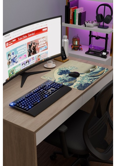 Büyük Dalga Tablo Hokusai V1 48x40 Xl Gaming Kauçuk Kaymaz Taban Mouse Pad Fare Altlığı