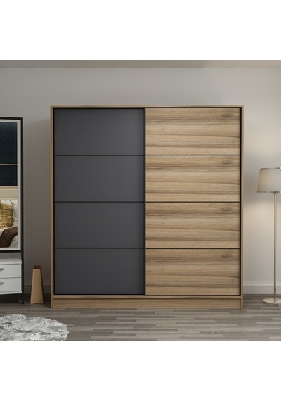 Minarmobilya Minar Kale 2 Kapaklı Sürgülü Dolap 180 Cm - Dore/Antrasit (541417069)