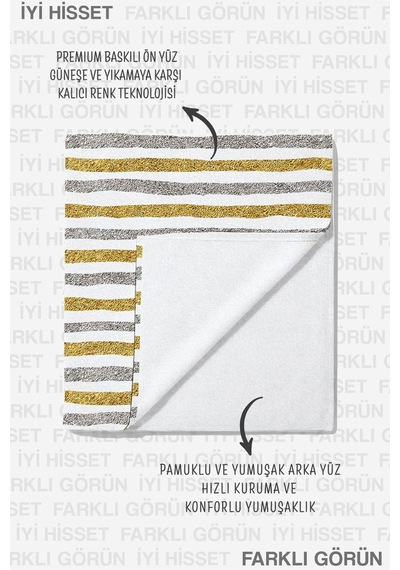 Çizgili Şık Plaj Havlusu - Minimalist Altın Gri Çizgi Havuz Deniz Banyo Hızlı Kuruyan Sahil Örtüsü Kuru Lavanta