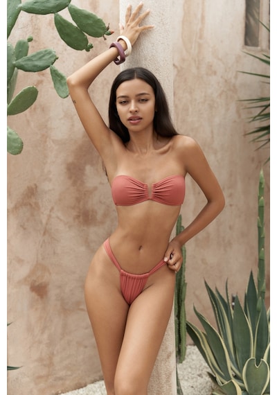 Mai Collection Mai Studios Co. Lahla Straplez Toka Detaylı Kiremit Bikini Üstü Kiremit