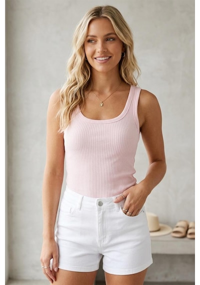 Fit Women Kadın Fitilli Görünümlü Kalın Askılı Basic Atlet 4623-pembe