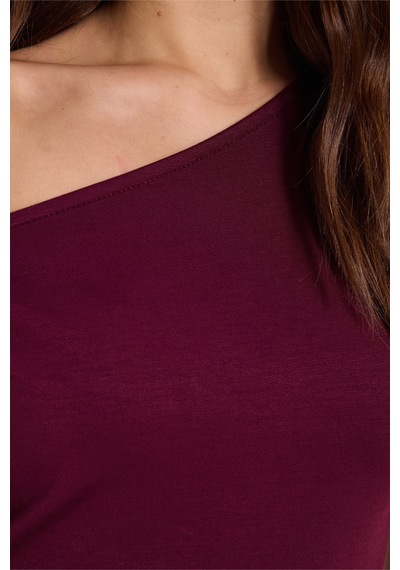 Tudors Kadın Slim Fit Dar Kesim Kısa Kollu Kayık Yaka Bordo Bluz-50537