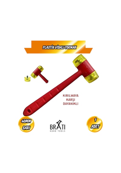 Plastik Saplı Vidalı Tokmak Çekiç 40mm 2 Adet Sarı + Beyaz