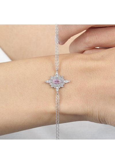 Pink Taşlı Hanedan Nişanı Vintage Gümüş Bileklik