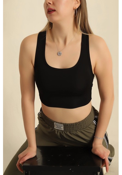 Genel Halter Yaka Crop Top Bra Büstiyer siyah