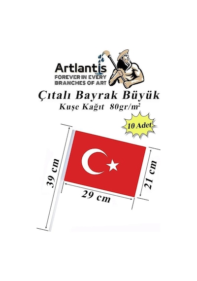Çıtalı Bayrak Kağıt 21x29 Cm 10 Adet Ay Yıldızlı Türk Bayrağı Çıtalı Sopalı Büyük Bayrak Plastik Çubuklu Bayrak Diğer