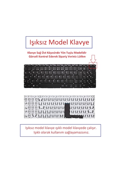 Işıksız, Notebook Klavye - Lenovo Sn20m52959, Sg-84151-xua Muadili İle Uyumlu - Sağ Üst Yön Tuşlu
