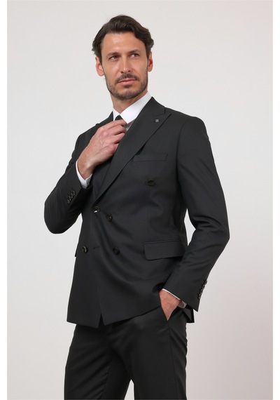 İmza Siyah Kırlangıç Yaka Kruvaze 6 Drop Slim Fit Tam Astar Esnek Takım Elbise 1001260159
