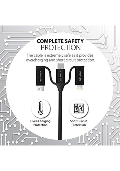 Promate Şarj Kablosu 6 Sı 1 Aradaçoklu Uçlu Universal Lightning Usb Type-c Micro Usb/promate Pentapower.black