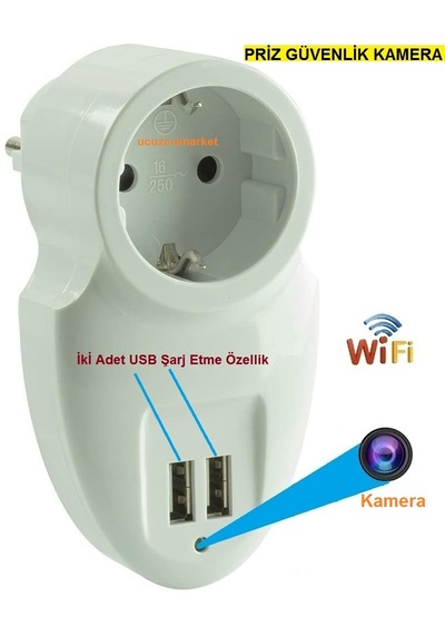 Priz Wifi Ev Güvenlik Kamerası Dünyanın Heryerinden Canlı Izlenir+kayıt Yapar