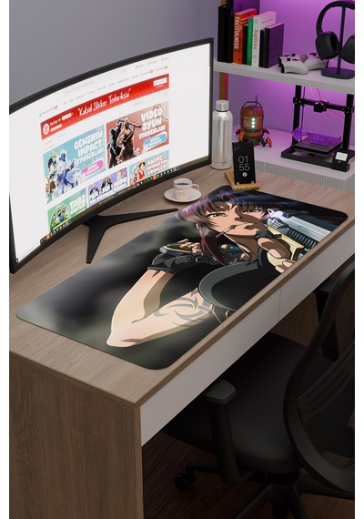 Black Lagoon Kaymaz Dikişli Kauçuk Oyuncu Mousepad V1 - 90x40 Xxl Gaming Mouse Pad Fare Altlığı
