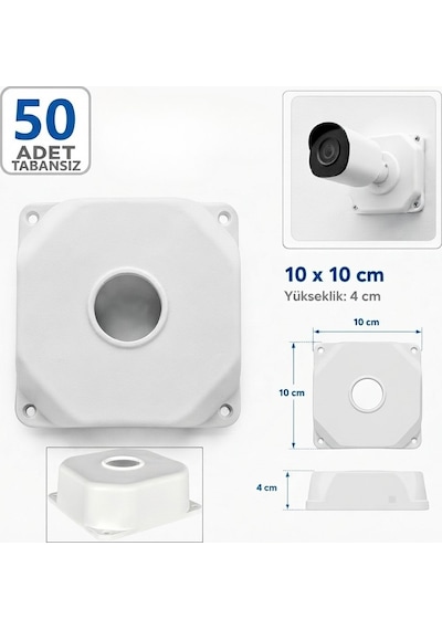 Vorex 50 Adet 10x10 Cm Tabansız Kamera Buatı Beyaz Montaj Kutusu Bullet Dome Ip Uyumlu