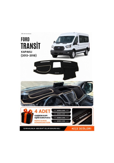 Ford Transit Kapaklı 2013-2018 Uyumlu Torpido Örtüsü, Torpido Kılıfı - Siyah Bej
