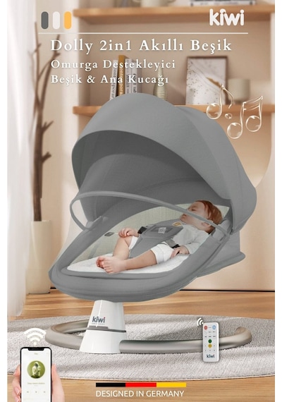 Kiwi Dolly 2in1 Otomatik Sallanan Kademe Ayarlı Beşik Ve Anakucağı - Antrasit