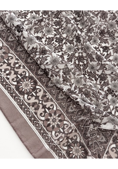Fureya Vintage Desen Büyük Ebatlı Pamuk Eşarp Vizon