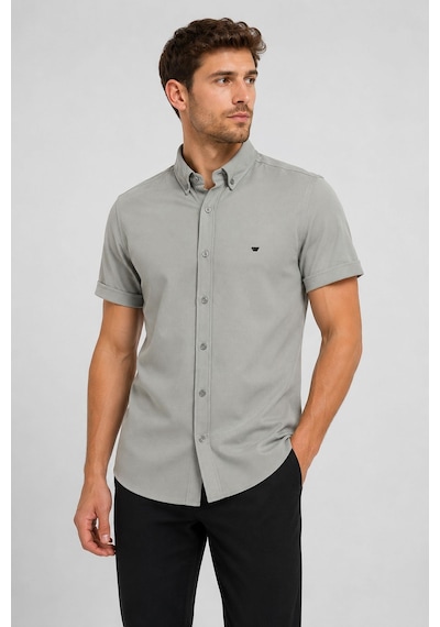 Classics Men Reeport Likralı Kısa Kol Slim Fit Erkek Gömlek - 7741 Gri