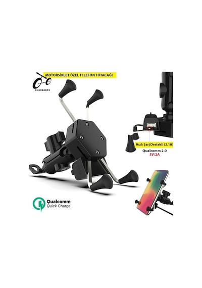 Usb Şarjlı Ayna Bağlantılı Motosiklet Telefon Tutucu Motor Tutaca