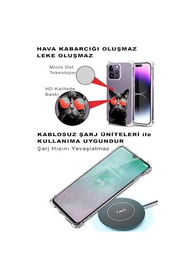 Oppo A94 Uyumlu Kedi 3 Baskılı Şeffaf Köşe Korumalı Antişok Kılıf