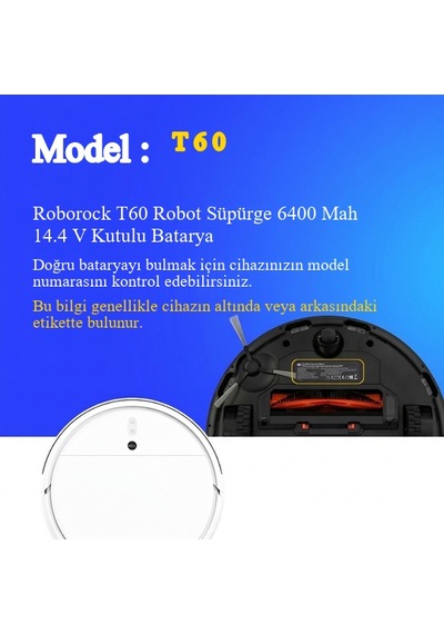 Roborock T60 Robot Süpürge 6400 Mah 14.4 V Kutulu Batarya  Uyumlu Uzun Ömürlü, Yüksek Performans Pil