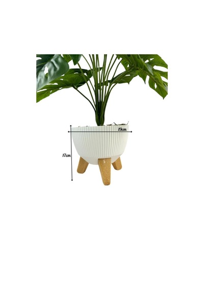Yapay Çiçek Salon Bitkisi Monstera 70cm 18 Yaprak Beyaz Zigon Saksıda Yeşil