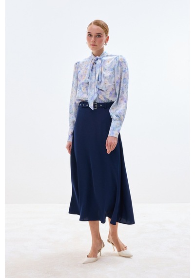 Sateen Kemerli Saten Etek - Lacivert-137016 Lacivert