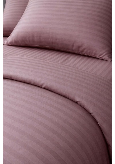 Wova Home Mauve Stripe Çift Kişilik Nevresim Takımı%90 Pamuk 83 Tel Saten Çizgili Lastikli Çarşaflı Mürdüm Nev Çok Renkli