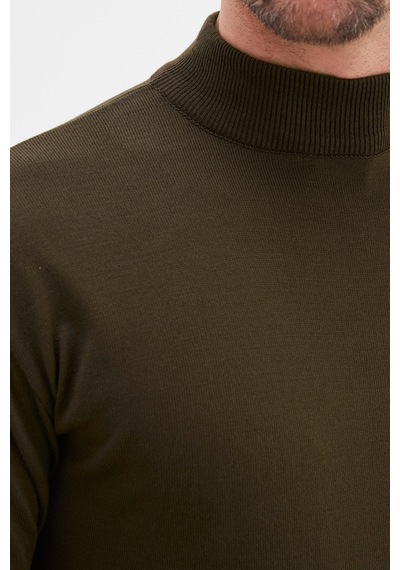 Fullamoda Basic Dik Yaka Regular Fit Triko Kazak Haki