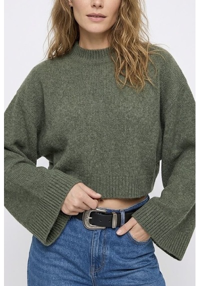 Neden Tekstil Kadın Premium Yarasa Geniş Kol Crop Triko Kazak - Haki