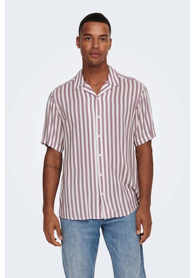 Only & Sons Erkek Onswayne Çizgili Kısa Kollu Gömlek 22013267 Gül Gülkurusu