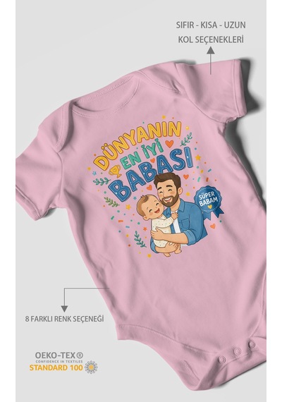 Morivokids Dünyanın En İyi Babası Kısa Kollu Bebek Body %100 Pamuk Koyu Pembe