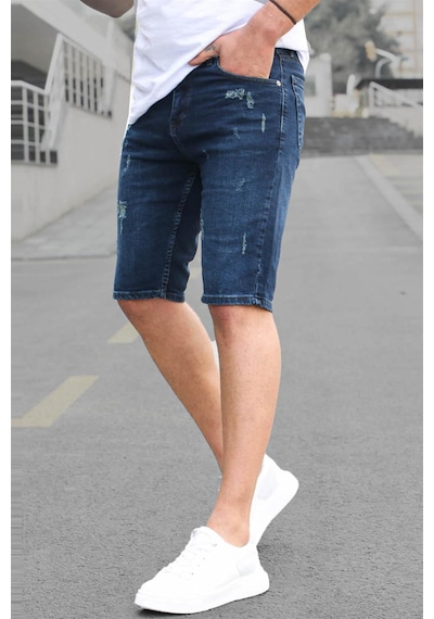 Madmext Koyu Mavi Normal Bel Erkek Jean Şort 6349
