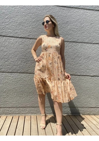 Meissa Fashion Bisiklet Yaka Elbise Çiçekli Askılı Yazlık