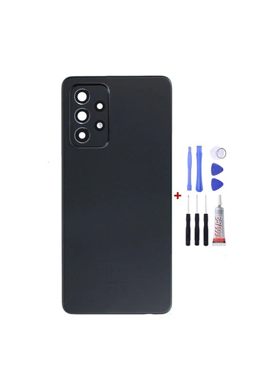 Samsung A72 Kamera Camlı Siyah Uyumlu Arka Cam Kapak Pil Kapağı Tamir Set B7000 Set Siyah