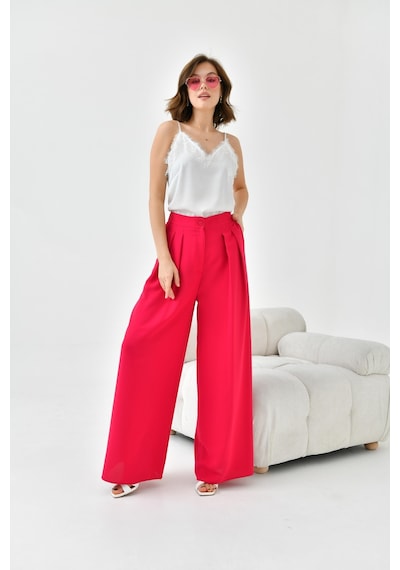 Ftz Women Kadın Lastikli Pleli Pantolon Fuşya 30762-Fuşya