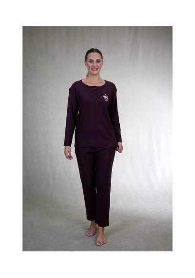 Estiva Kadın Nakış İşlemeli Patlı İnterlok Şardonlu Pijama Takımı Bordo