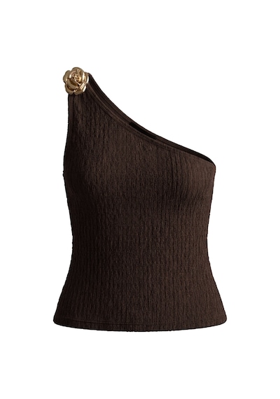 Cottonhıll Premium - Tide Collection Kahverengi Tek Omuz Çiçek Aksesuarlı Bürümcük Dokulu Kadın Crop Bluz Cottonhıll Premium - Tide Collection Kahverengi Tek Omuz Çiçek Aksesuarlı Bürümcük Dokulu Kadın Crop Bluz